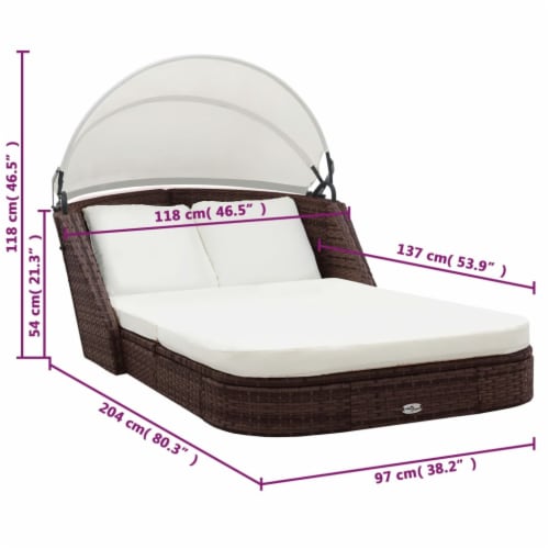 vidaXL Sun Lounger with Canopy Poly Rattan Brown 80.3