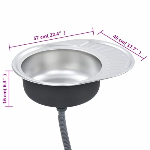 vidaXL Kitchen Sink, Drop-in Sink, Single Bowl, Ø22.4 Inches Stainless Steel Perspective: bottom