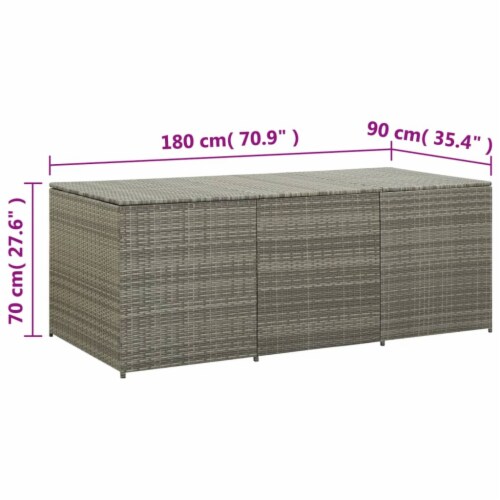 vidaXL Patio Storage Box Poly Rattan 70.9 x35.4 x27.6 Gray Perspective: bottom
