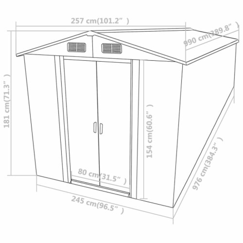 vidaXL Garden Shed Anthracite 101.2 x389.8 x71.3  Galvanized steel Perspective: bottom