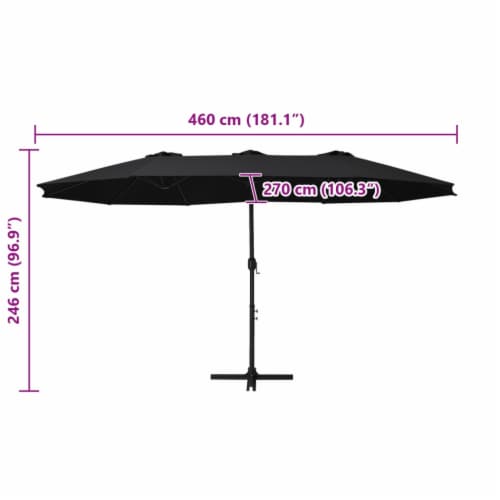 vidaXL Outdoor Parasol with Aluminum Pole 181.1 x106.3 Black Perspective: bottom