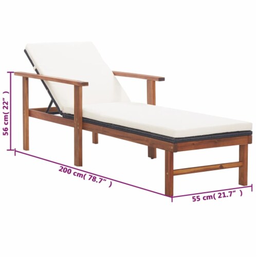 vidaXL Sun Lounger with Cushion Poly Rattan and Solid Acacia Wood Black ...