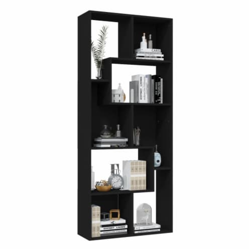vidaXL Book Cabinet Black 26.4 x9.4 x63.4 Engineered Wood Perspective: bottom