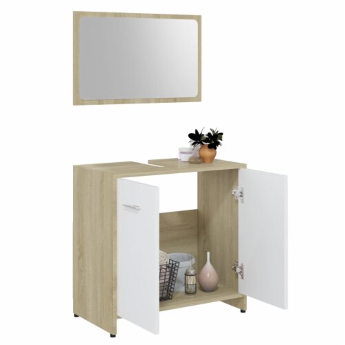 vidaXL Bathroom Furniture Set White and Sonoma Oak Engineered Wood Perspective: bottom