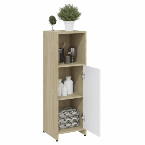 vidaXL Bathroom Cabinet White and Sonoma Oak 11.8 x11.8 x37.4  Engineered Wood Perspective: bottom
