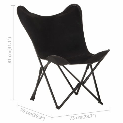vidaXL Foldable Butterfly Chair Black Real Leather 1 pcs Kroger