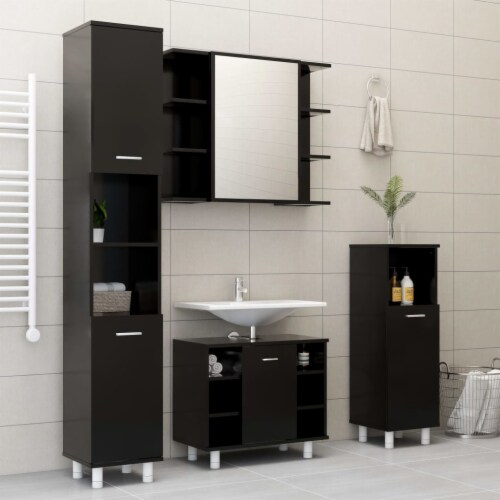 vidaXL Bathroom Cabinet Black 11.8 x11.8 x70.5 Engineered Wood Perspective: bottom