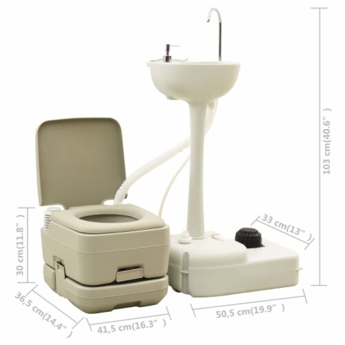 vidaXL Portable Camping Toilet 2.6+2.6 gal and Handwash Stand 5.3 gal Set Gray Perspective: bottom
