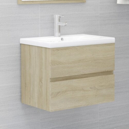 vidaXL 2 Piece Bathroom Furniture Set Sonoma Oak Engineered Wood Perspective: bottom
