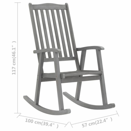 vidaXL Rocking Chair with Cushions Gray Solid Acacia Wood Perspective: bottom