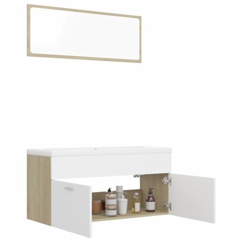 vidaXL Bathroom Furniture Set White and Sonoma Oak Engineered Wood Perspective: bottom
