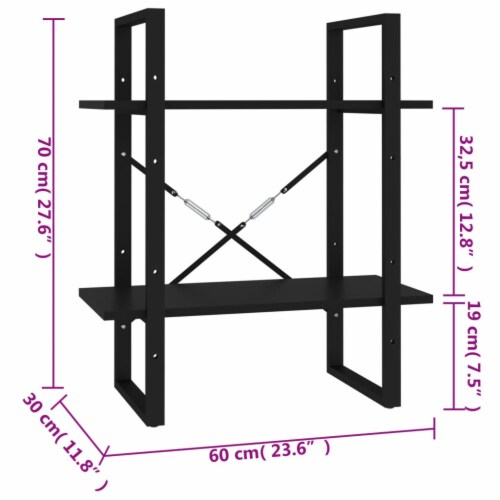 Vidaxl 2-Tier Book Cabinet Black 23.6 X11.8 X27.6  Chipboard Perspective: bottom