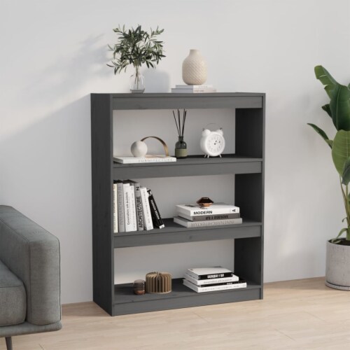 vidaXL Book Cabinet/Room Divider Gray 31.5 x11.8 x40.7 Solid Wood Pine Perspective: bottom