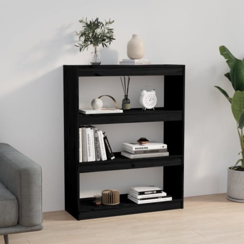 vidaXL Book Cabinet/Room Divider Black 31.5 x11.8 x40.7 Solid Wood Pine Perspective: bottom