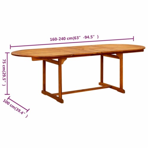 vidaXL Garden Dining Table (63 -94.5 )x39.4 x29.5 Solid Acacia Wood Perspective: bottom
