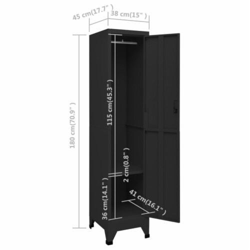 vidaXL Locker Black 15 x17.7 x70.9 Steel, 15 "x17.7 "x70.9