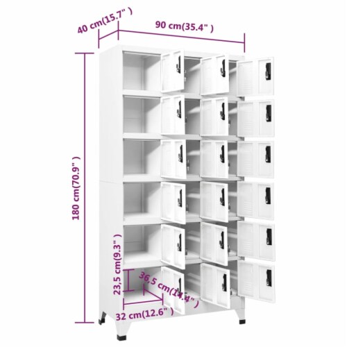 vidaXL Locker Cabinet White 35.4 x15.7 x70.9 Steel Perspective: bottom