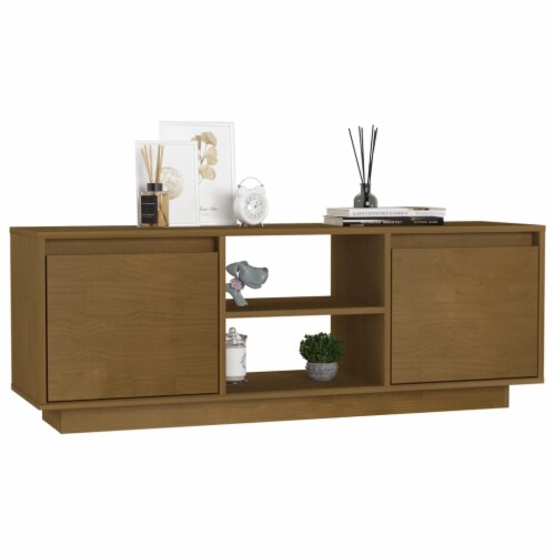 vidaXL TV Stand Honey Brown 43.3 x11.8 x15.7 Solid Pinewood Perspective: bottom