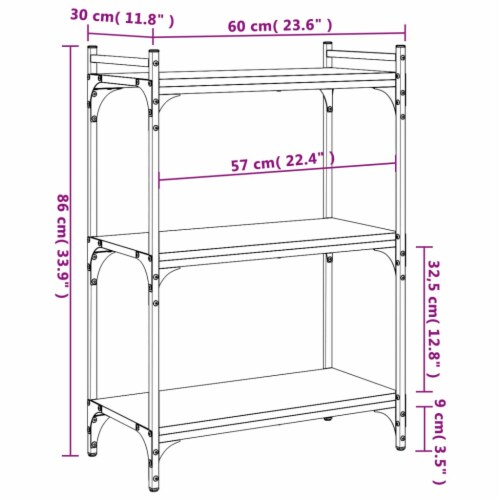 vidaXL Bookcase 3-Tier Black 23.6 x11.8 x33.9 Engineered Wood Perspective: bottom