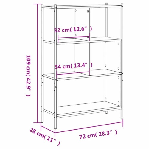vidaXL Bookcase Smoked Oak 28.3 x11 x42.9 Engineered Wood Perspective: bottom