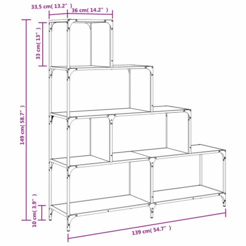 vidaXL Bookcase 4-Stair Smoked Oak 54.7 x13.2 x58.7 Engineered Wood Perspective: bottom