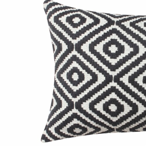12 x 20 Rectangular Jacquard Cotton Accent Lumbar Pillow, Diamond Pattern, Black, White- Perspective: bottom