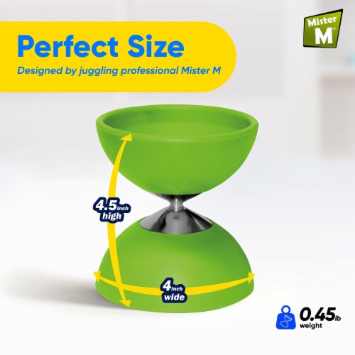 Diabolo Green ✓ Set Sticks & String ✓ Extra String ✓ Online Video by  Mister M Perspective: bottom