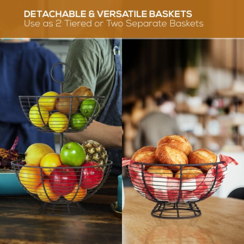 REGAL TRUNK  CO 2 Tier Bowl Fruit Basket, Farmhouse Wire Basket Perspective: bottom