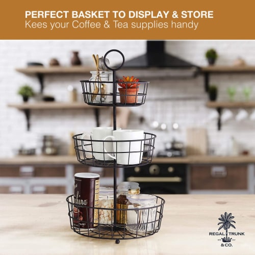 REGAL TRUNK  CO 3 Tier Fruit Basket, Elegant French Wire Baskets Perspective: bottom
