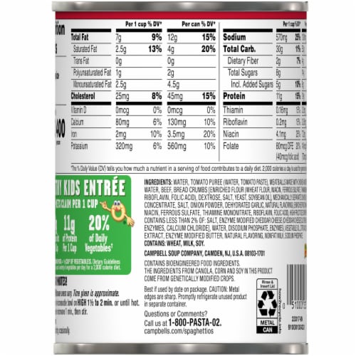 SpaghettiOs® A to Z's Canned Pasta with Meatballs Can Perspective: bottom