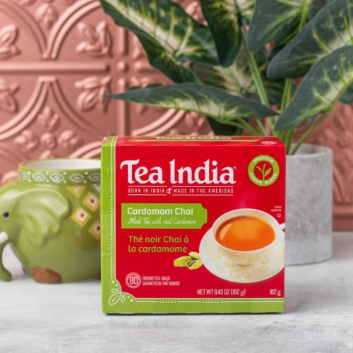 Tea India Premium Red Box Cardamom Chai Tea with 80 Round Teabags Pack of 12 Perspective: bottom
