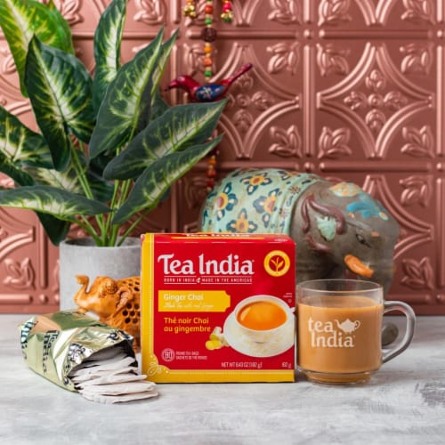 Tea India Ginger Chai Black Tea with Real Ginger with 80 Round Teabags Pack of 12 Perspective: bottom