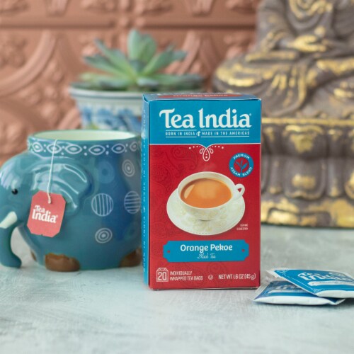 Tea India Orange Pekoe Black Tea Chai with 20 Individually Wrapped Teabags Perspective: bottom