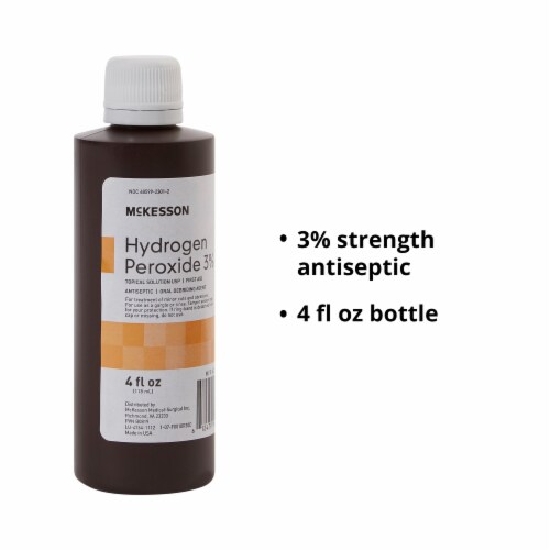 McKesson Antiseptic Hydrogen Peroxide 4 oz. Bottle Topical Liquid 3% Strength Perspective: bottom