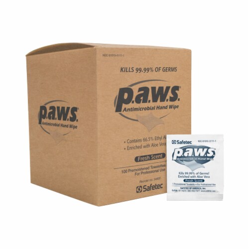 P.A.W.S. Hand Sanitizing Wipe Individual Packet 100 Wipes 10 Packs Perspective: bottom
