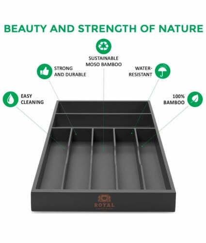 Royal Craft Wood Basic Silverware Drawer Organizer, Black Perspective: bottom