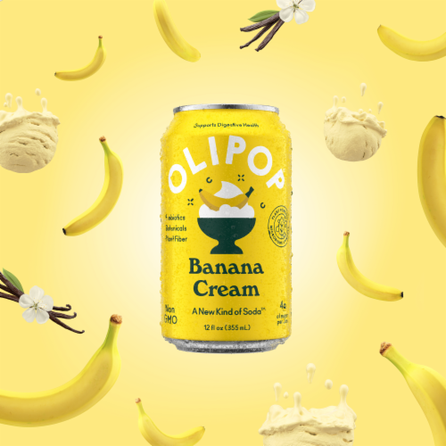 Olipop Soda Pop, Banana Cream, Prebiotics, Botancials, Plant Fiber, 12 Fl Oz, 12 Ct Perspective: bottom