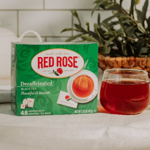 Red Rose Naturally Decaffeinated Black Tea with 48 Tea Bags Per Box
