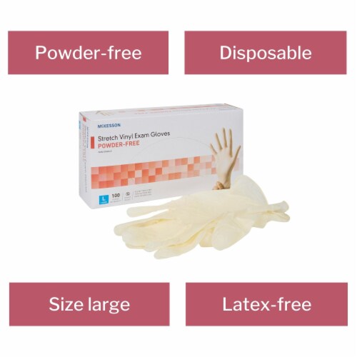 McKesson Disposable Stretch Vinyl Exam Glove Standard Cuff Length LARGE 14-818 100 per Box Perspective: bottom