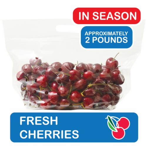 Fresh Red Cherries in bag Perspective: front
