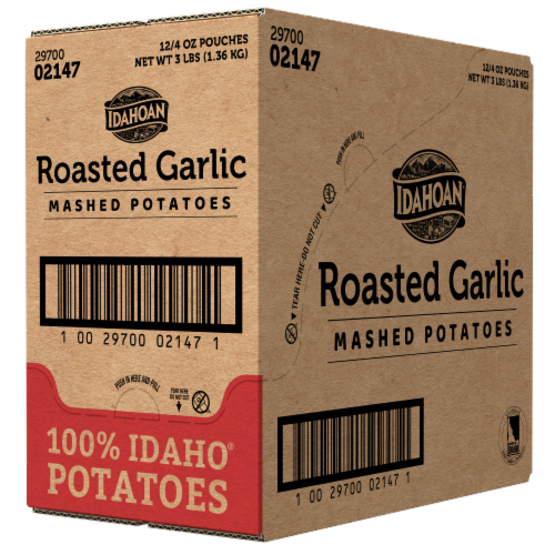 Idahoan Roasted Garlic Mashed Potatoes Case Sale Perspective: front