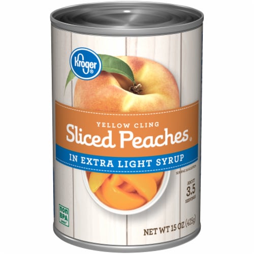Kroger® Yellow Cling Sliced Peaches in Extra Light Syrup Case Sale Perspective: front