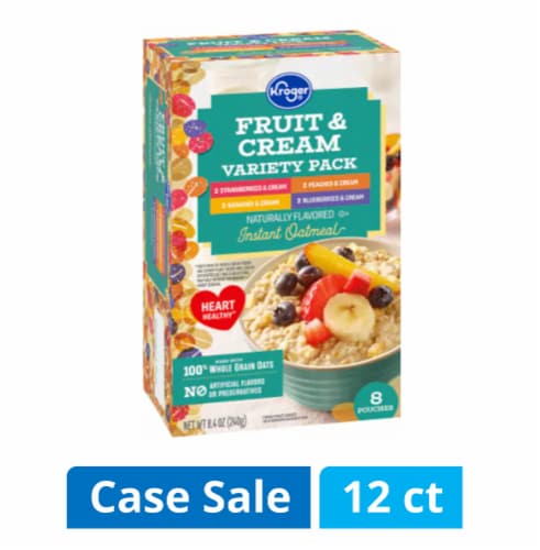 Kroger® Fruit and Cream Variety Pack Instant Oatmeal Case Sale Perspective: front