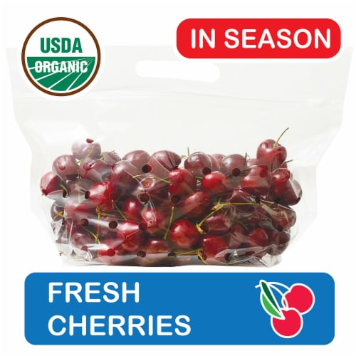Fresh Organic Red Cherries in bag Perspective: front