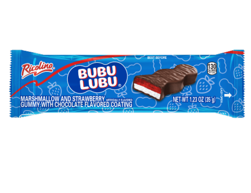 Bubulubu® Marshmallow and Strawberry Gummy with Chocolate Flavored Coating Perspective: front