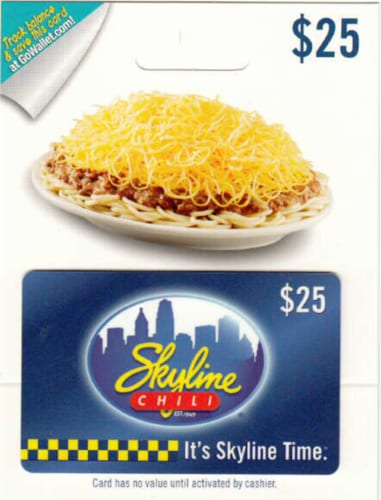 Skyline Chili $25 Gift Card – Activate and add value after Pickup Perspective: front