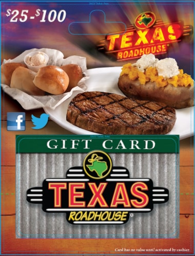 Texas Roadhouse $25-$100 Gift Card – Activate and add value after Pickup Perspective: front