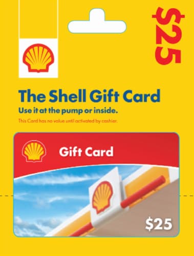 Shell $25 Gift Card – Activate and add value after Pickup Perspective: front