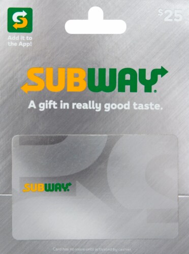 Subway $25 Gift Card – Activate and add value after Pickup Perspective: front