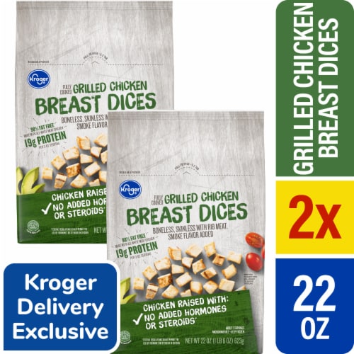 Kroger® Fully Cooked Frozen Boneless Skinless Grilled Chicken Breast Dices x 2 Perspective: front